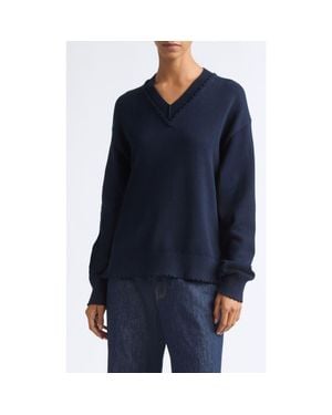 Helmut Lang Cotton V-Neck Sweater - Blue