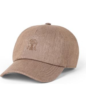 ハット BRUNELLO CUCINELLI Linen Baseball Hat with Shiny Band Brunello Cucinelli Linen Baseball Hat With Shiny Band in