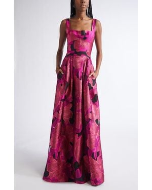 St. John Metallic Jacquard Organza Gown - Red