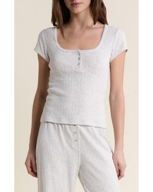 Etam Katell Pointelle Cotton Pajama Top - Gray