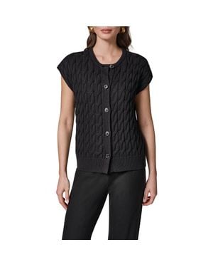Donna Karan Extended Shoulder Cable Cardigan - Black