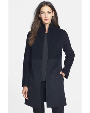 Eileen Fisher High Collar Double Face Wool Blend Coat - Blue