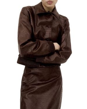 Mango Dundee Croc Embossed Faux Leather Jacket - Brown