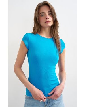 TOPSHOP Strech Cotton Cap Sleeve T-Shirt - Blue