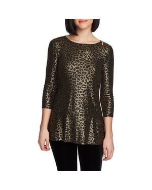 Chaus Print Handkerchief Hem Top - Black