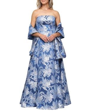 Alex Evenings Strapless Floral Jacquard Gown - Blue