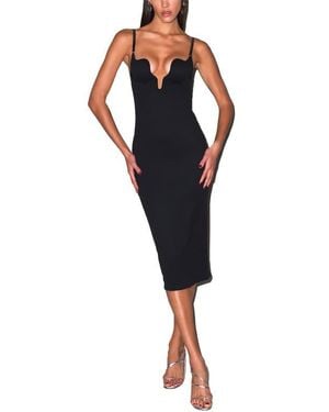Fleur du Mal Seduce U-Plunge Midi Dress - Black
