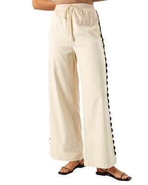 Petal & Pup Mollymook Rickrack Trim Cotton Wide Leg Pants - Natural