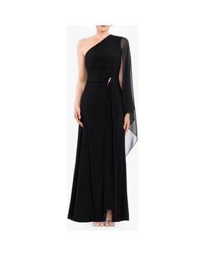 Betsy & Adam One Shoulder Chiffon Trim Maxi Dress - Black