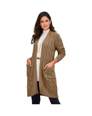 Jessica London Cable Duster Sweater - Brown