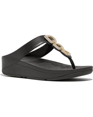 Fitflop Fino Crystal-Chain Leather Toe-Post Sandals - Black