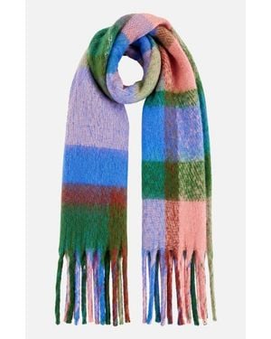 Yumi' Oversize Fringe Checked Scarf - Blue