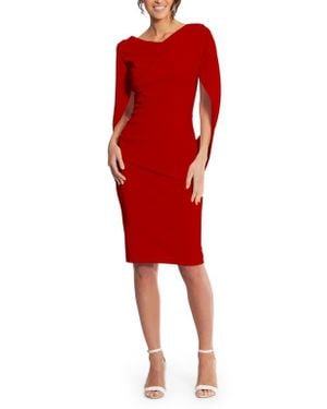 Betsy & Adam Cape Sleeve Crepe Sheath Dress - Red