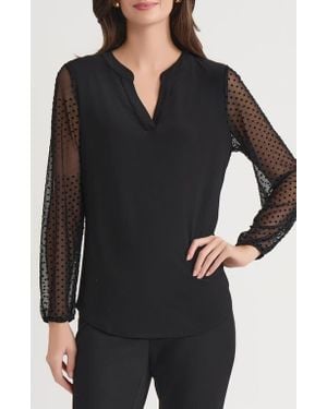Kasper Split Neck Top - Black