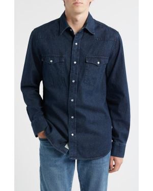 Schott Nyc Cotton Denim Western Shirt - Blue
