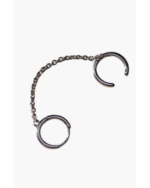 Nickel & Suede Chain Huggie Earring With Cuff - Black