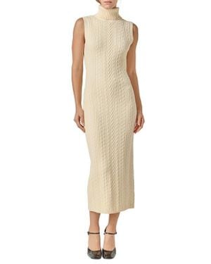 English Factory Sleeveless Turtleneck Cable Stitch Maxi Sweater Dress - Natural