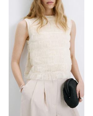 Mango Ruched Sleeveless Mesh Overlay Knit Sweater - Natural