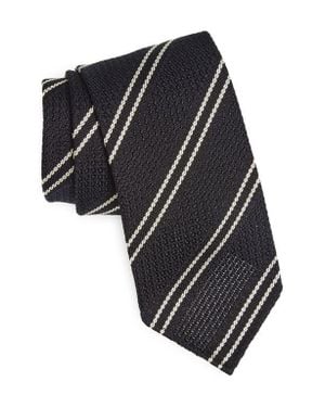 Drake's Double Stripe Grenadine Silk Tie - Black