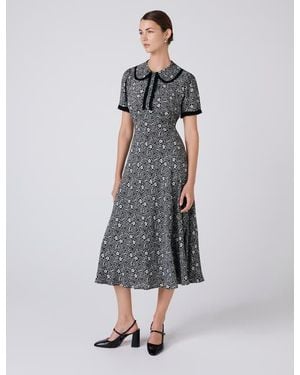 Ghost Taylor Floral Crepe Midi Tea Dress - Gray