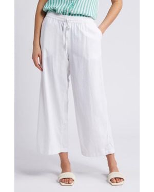 Caslon Drawstring Wide Leg Linen Crop Pants - White