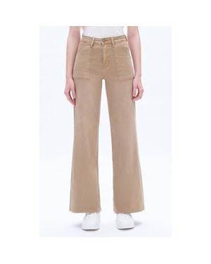 Bayeas Raw Hem High Waist Utility Wide Leg Jeans - Natural