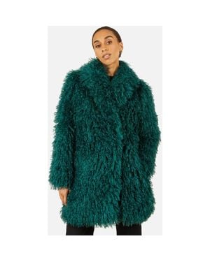 Yumi' Luxe Long Hair Faux Fur Coat - Green