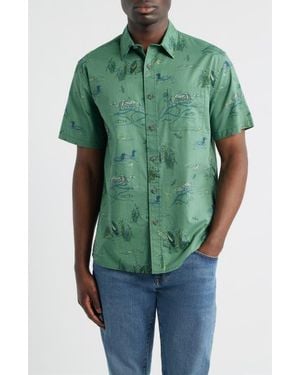Pendleton Shoreline Nature Print Short Sleeve Cotton Button-Up Shirt - Green