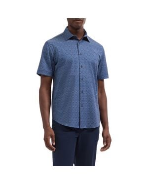 Bugatchi Miles Ooohcotton Tech Print Button-Up Shirt - Blue