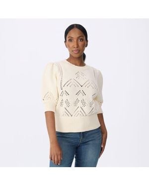 Krimson Klover Clary Short Sleeve Pointelle Sweater - Natural