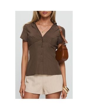 Princess Polly Life Begins Short Sleeve Shirt - Brown