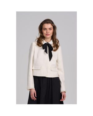 Elle Collection Tweed Jacket With Bow - Gray