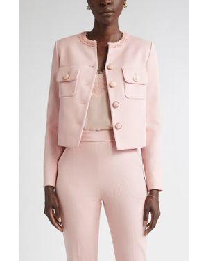 St. John Braided Trim Stretch Twill Crop Jacket - Pink