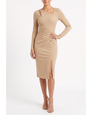 Rachel Roy Bruni Long Sleeve Asymmetrical Midi Dress - Natural