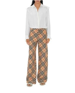 Burberry Check Silk Pajama Pants - White