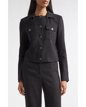 St. John Linen Blend Twill Jacket - Black