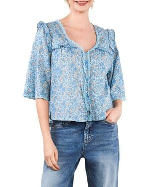 Billy T Happy Allie Floral Cotton Blend Button-Up Shirt - Blue