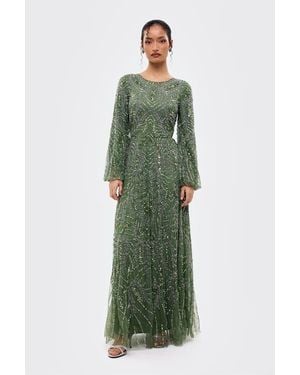 MARYISA Modest Embellished Sequins A Line Maxi Gown - Green