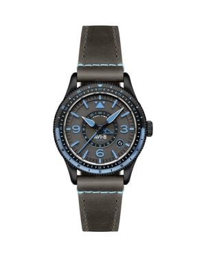AVI-8 Flyboy Airmaster Gmt Leather Strap Watch, 40Mm - Gray