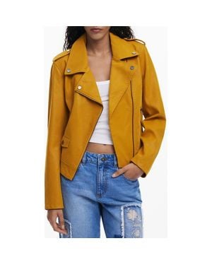Desigual Faux Leather Moto Jacket - Yellow