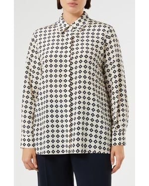 Marina Rinaldi Lusso Silk Button-Up Shirt - Gray