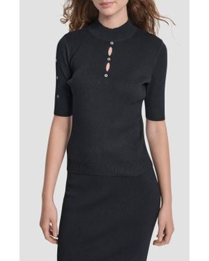 DKNY Cutout Grommet Mock Neck Sweater - Black
