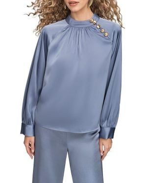 Donna Karan Button Detail Satin Top - Blue