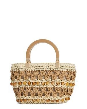 Dune Dahlia Raffia Bead Detail Tote - Metallic