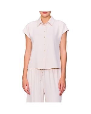 MELLODAY Cap Sleeve Button-Up Shirt - White