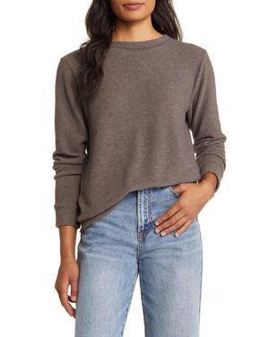 Loveappella Cozy Crewneck Long Sleeve Top - Brown