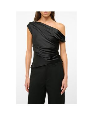 STAUD Phare One-Shoulder Stretch Silk Top - Black