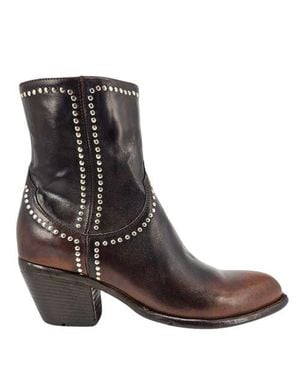 Madison Maison Leather Studded Western Ankle Boot - Brown