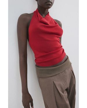 Mango Knit Halter Neck Open Back Top - Red