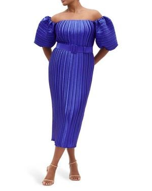 City Chic Krista Off The Shoulder Midi Dress - Blue